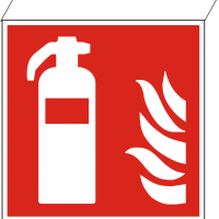 Fire Extinguisher Flag Sign (ISO 7010) for Ceiling Attachment